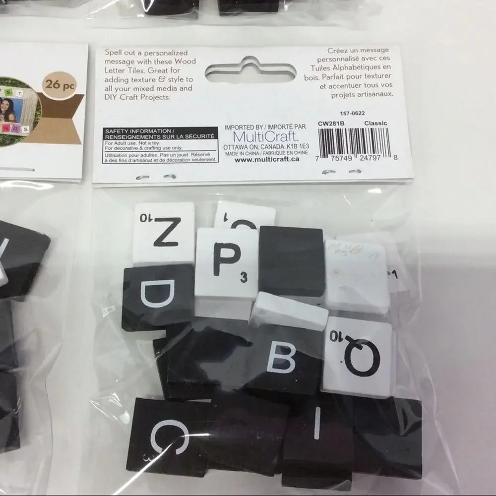 Wood Letter Tiles 4 Pks 26 Tiles Per Pack Black/White Arts Crafts Games